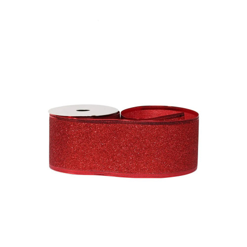 Glitter Ribbon Red Wired Edge - 63mm x 10yds