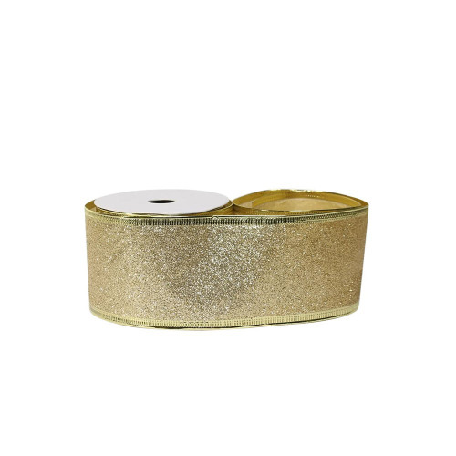 Glitter Ribbon Gold Wired Edge - 63mm x 10yds