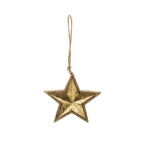 Wood Hanging Star Decoration gold 8 cm