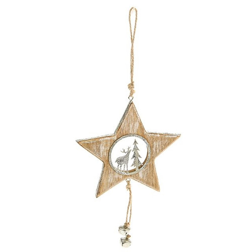 Wood Star Hanger Silver 21Cm