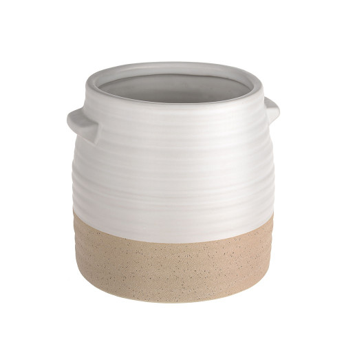 White & Sandy Colour Block Ceramic Pot 14cm