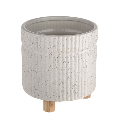 Ribbed White Pot On Legs Sand Finish 16.7cm from Country Baskets