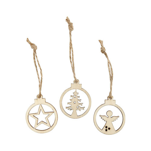 Hanging Christmas ornament, D: 3 cm, thickness 2,7 mm, 24 pc/ 1 pack from Country Baskets