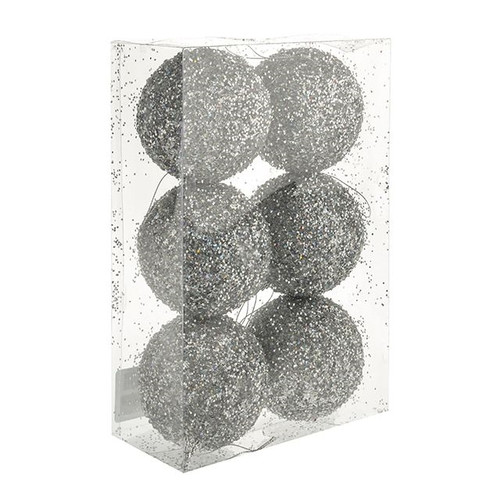 Glitzy Baubles Silver 6 Pack