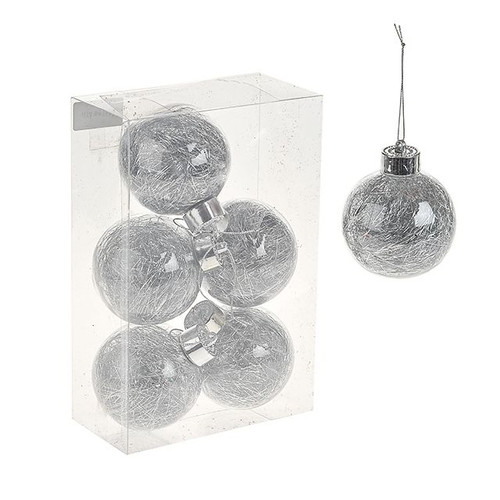 Bauble Tinsel Silver 8Cm X6