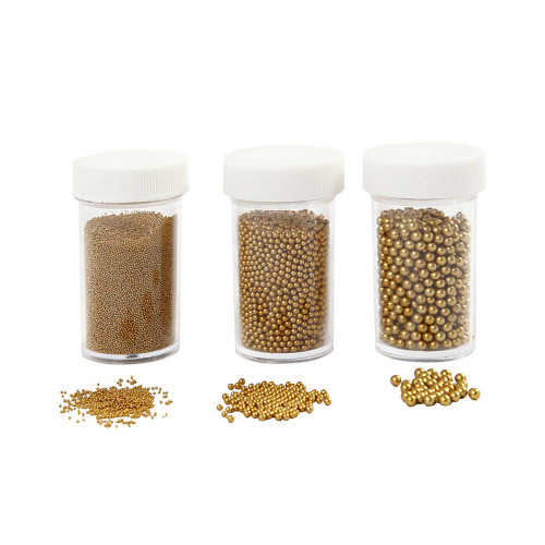 Mini Glass beads, gold, size 0,6-0,8+1,5-2+3 mm, 3x45 g/ 1 pack from Country Baskets