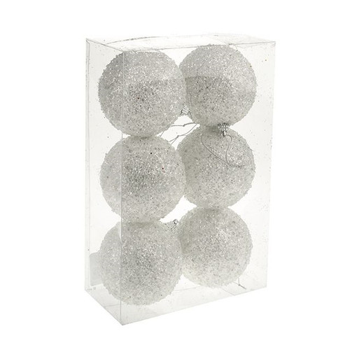 Pack of 6 White Glitzy Baubles from Country Baskets