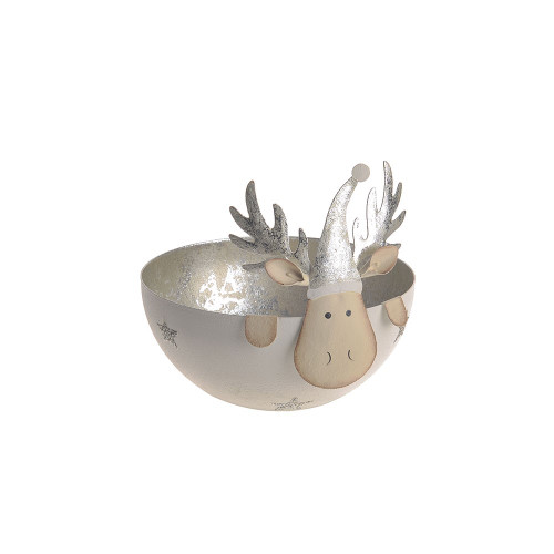 Metal Bowl Silver Reindeer 11Cm