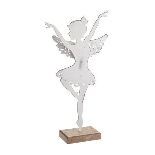 Metal White Dancing Fairy on Base 29cm from Country Baskets