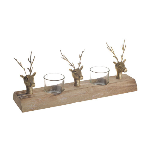 Tealight Holder X2 With Gold Deer Heads 32Cm from Country Baskets