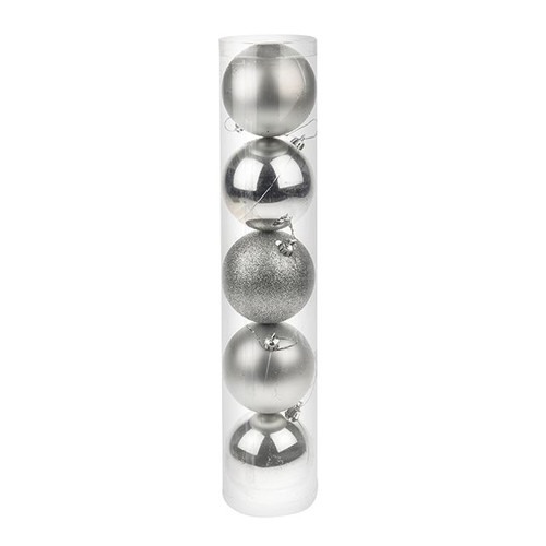 Pack Of 5 Silver Bauble In Tube 8cm