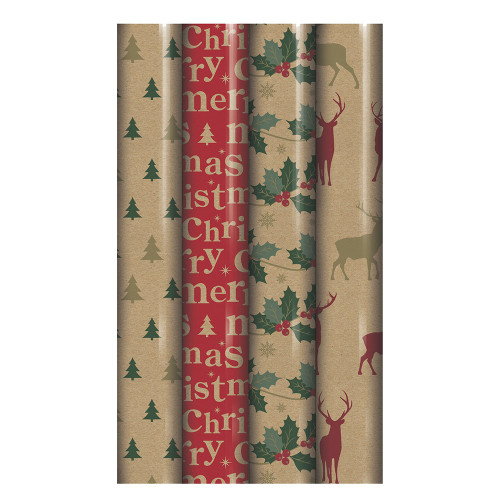 4m Recyclable Print Kraft Christmas Wrapping Paper