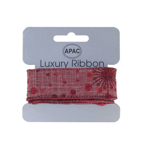 Red with Red Glitter Snowflakes Christmas Ribbon (30mm x 2m) (12) from Country Baskets