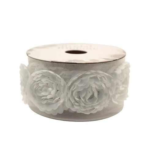40mmx2m Ribbon Rose with sequins - White (12)