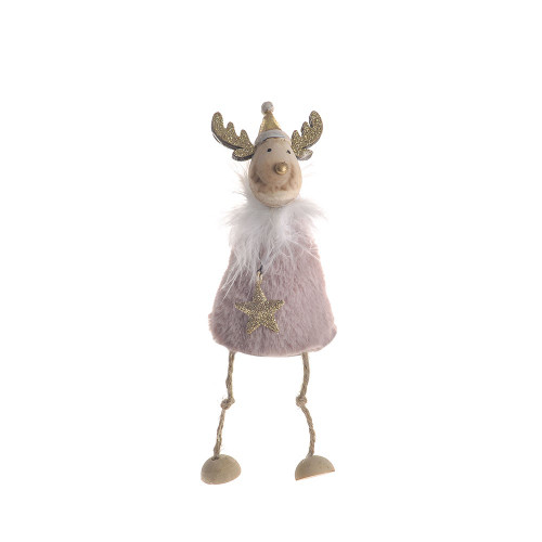 Metal Sitting Reindeer Pink 18Cm