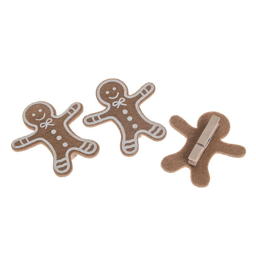 Set of 3 Felt Gingerbread man clips