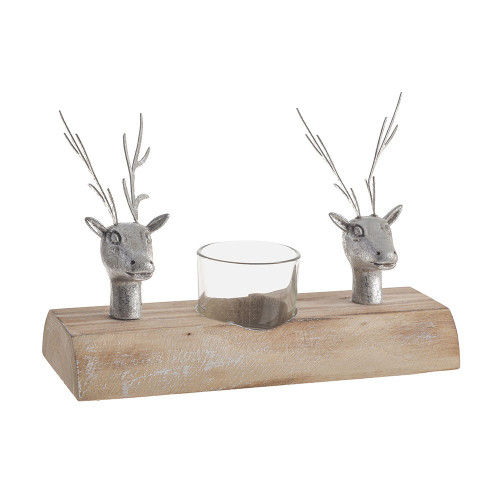 Tealight Holder With Silver Deer Heads 19.5Cm