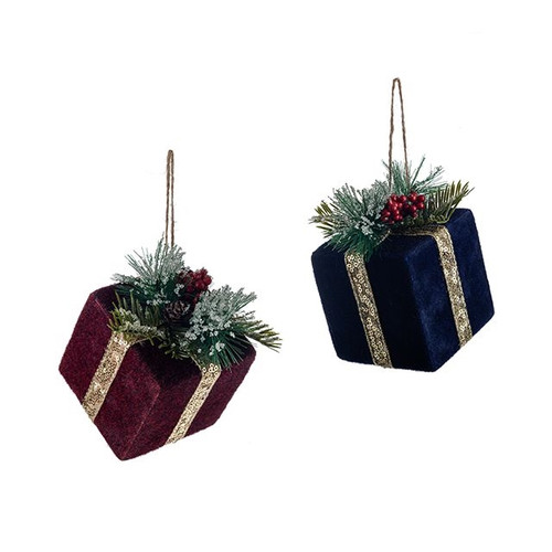 Present Box With Holly Hanging Decor 2 Assort from Country Baskets