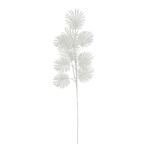 Glitter Feather Leaf Stem White