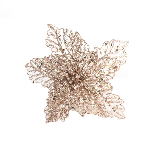 Rose Gold Poinsettia with Clip - 9 Inch