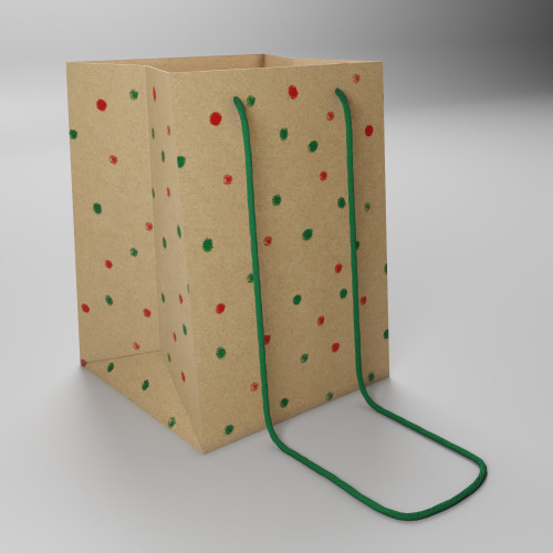 Hand Tie Bag Kraft With Green And Red Dots 19x25cm