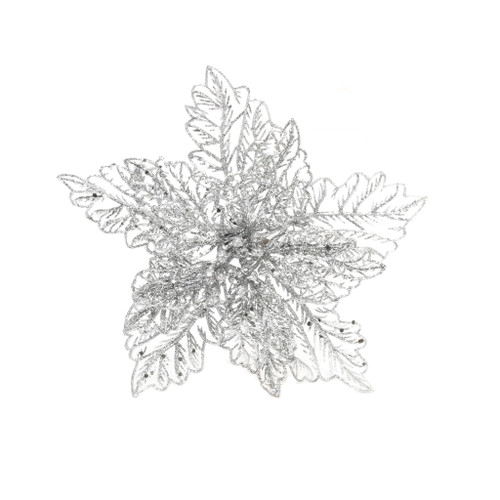 Silver Poinsettia with Clip - 9 Inch