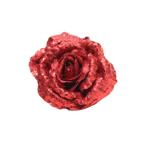 Red Glittered Rose with Clip - 18cm from Country Baskets