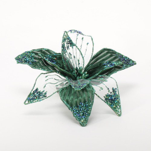 Blue velvet/organza flower with clip from Country Baskets