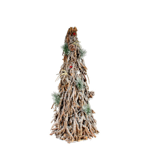 Wooden Frosted Decorative Christmas Twig Tree with Lights (84cm)