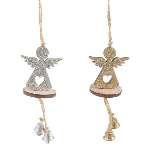 Wooden Glitter Angel Hanger 2 Assoted 23Cm from Country Baskets