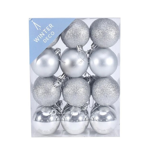 Silver 6cm Shatterproof Baubles x 24