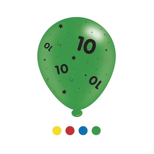 Age 10 Unisex Birthday Latex Balloons pk of  8(1/48)