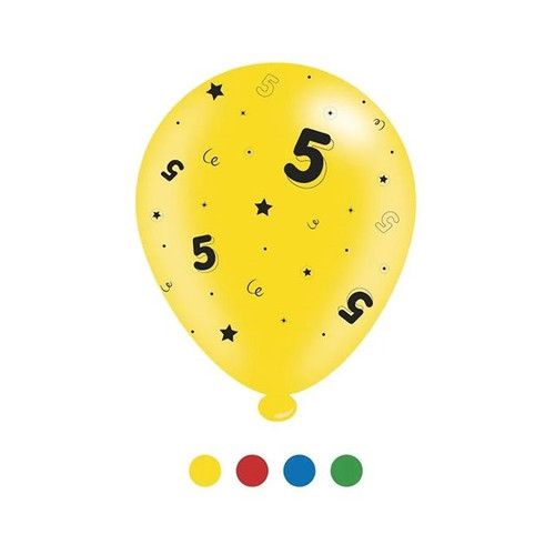 Age 5 Unisex Birthday Latex Balloons pk of 8 (1/48)