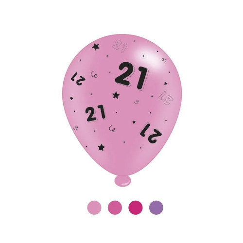 Age 21 Pink Birthday Latex Balloons pk of 8 (1/48) from Country Baskets