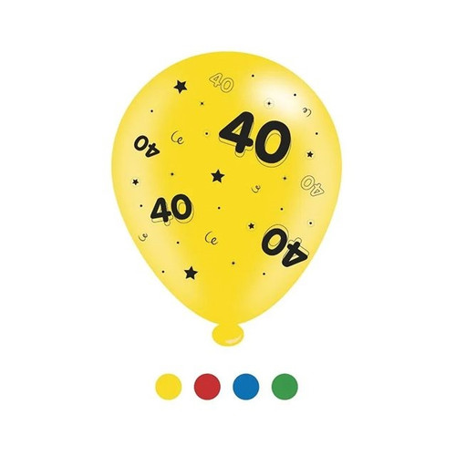 Age 40 Unisex Birthday Latex Balloons pk of 8 (1/48)
