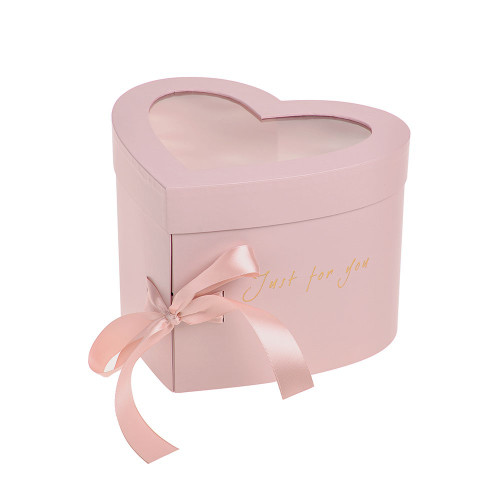 Flower Box Heart Shape Just For You 23cm Baby Pink