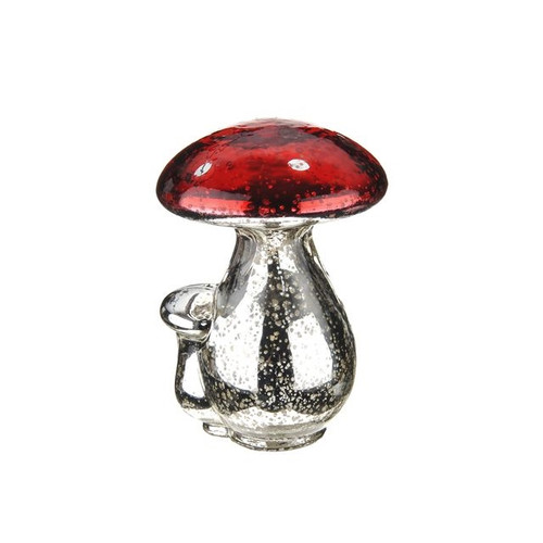 Dec Mushroom Sil Red glass 13cm