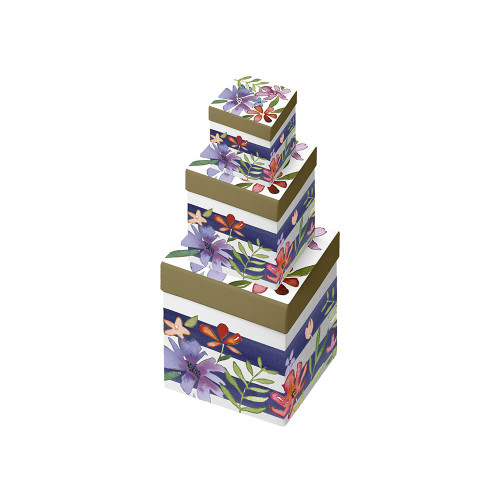 NAVY STRIPE 3PC SQUARE BOX from Country Baskets