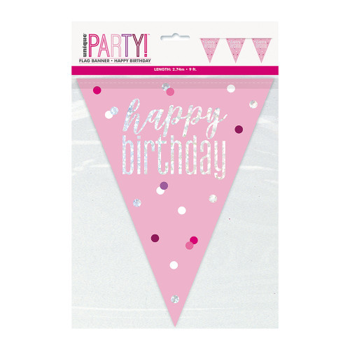 Glitz Pink Happy Birthday bunting 9FT