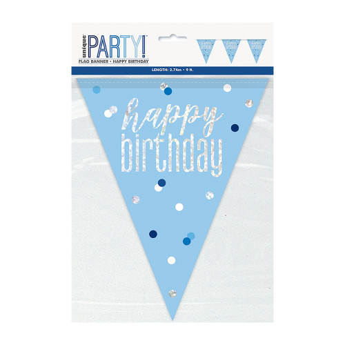 Glitz Blue Happy Birthday bunting 9FT