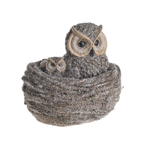 Owl & Cub in a nest with LED Light 21x15x19.5cm