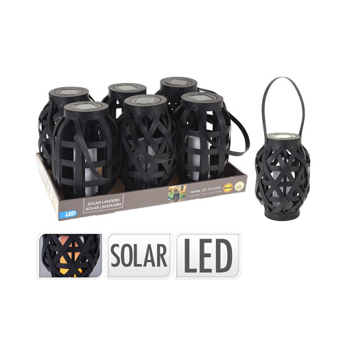 Solar Lantern Black Rattan 25cm 2 Assorted