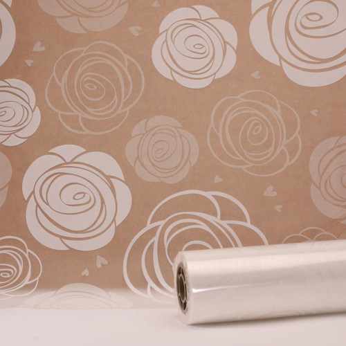 Cellophane Print Frosted Rose Head White 80cm 50m