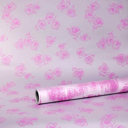 Cellophane Print Victoria Pink 80cm 50m from Country Baskets