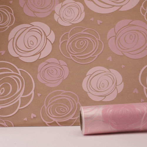 Cellophane Print Frosted Rose Head Pink 80cm 50m