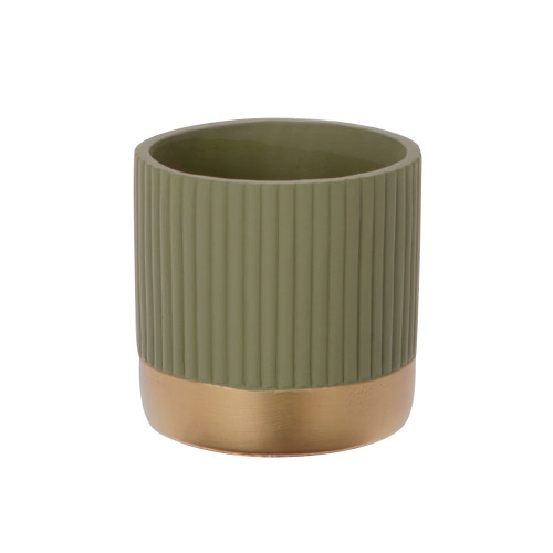 Ceramic Ripple Sage Pot with Gold 13.5cm
