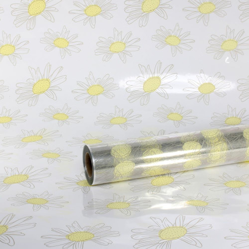 Cellophane Print Summer Daisy Yellow 80cm 100m from Country Baskets