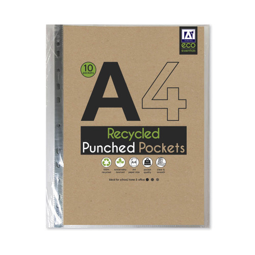 10 Pack A4 Recycled Punched Pockets