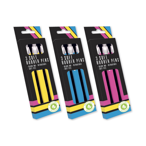 3 Soft Rubber Pens - 3 Colour Ways