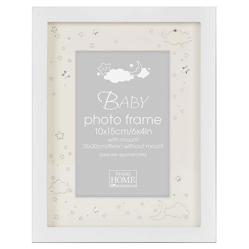 Standing Frame Baby Shiny Stars White 6X4 from Country Baskets